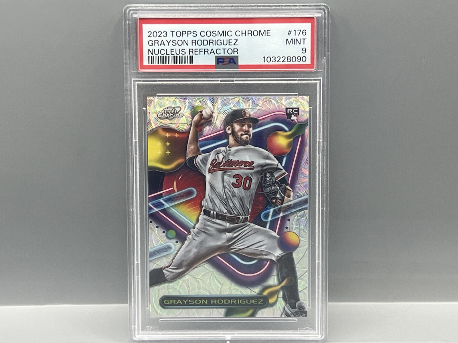 2023 Topps Cosmic Chrome Grayson Rodriguez Nucleus Refractor RC #176 PSA Mint 9