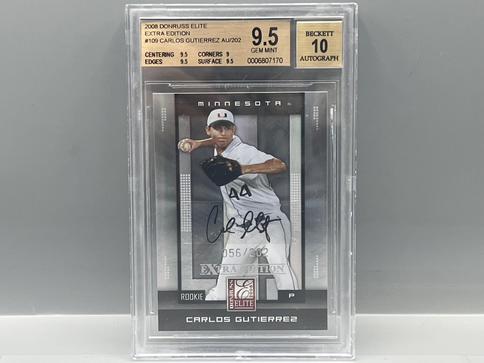 2008 Donruss Elite Extra Edition Carlos Gutierrez RC Auto #/202 BGS Gem Mint 9.5 W/ 10 Auto