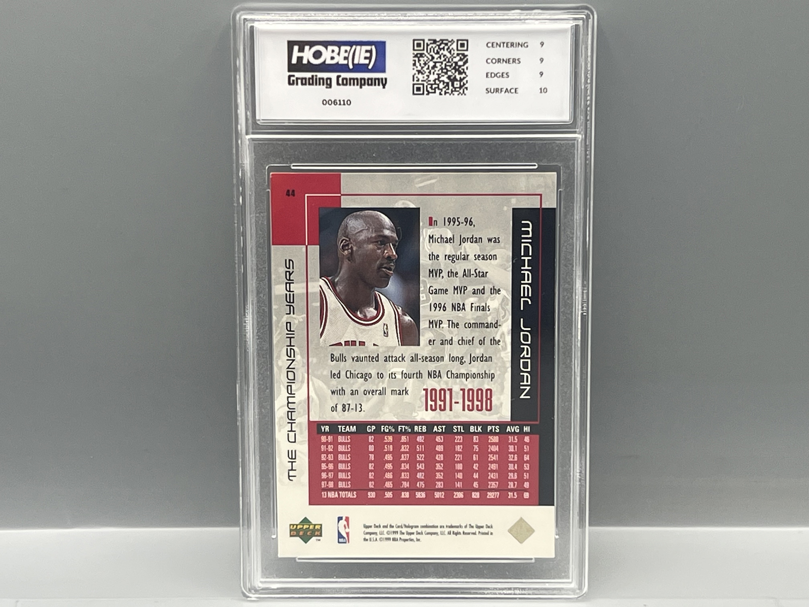 1999 Upper Deck MJ Career Collection Michael Jordan The Championship Years #44 - Slabbed By HGC Grading