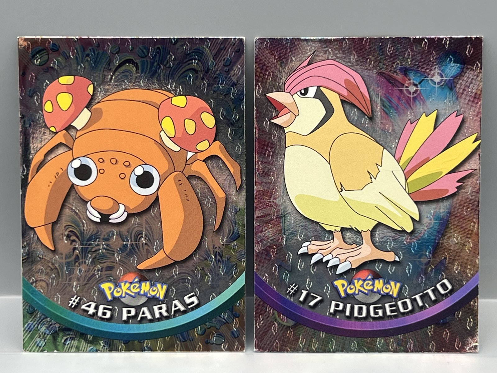 1999 Topps Pokemon TV Paras 2nd Print Foil #46 & Pidgeotto 2nd Print Foil #17