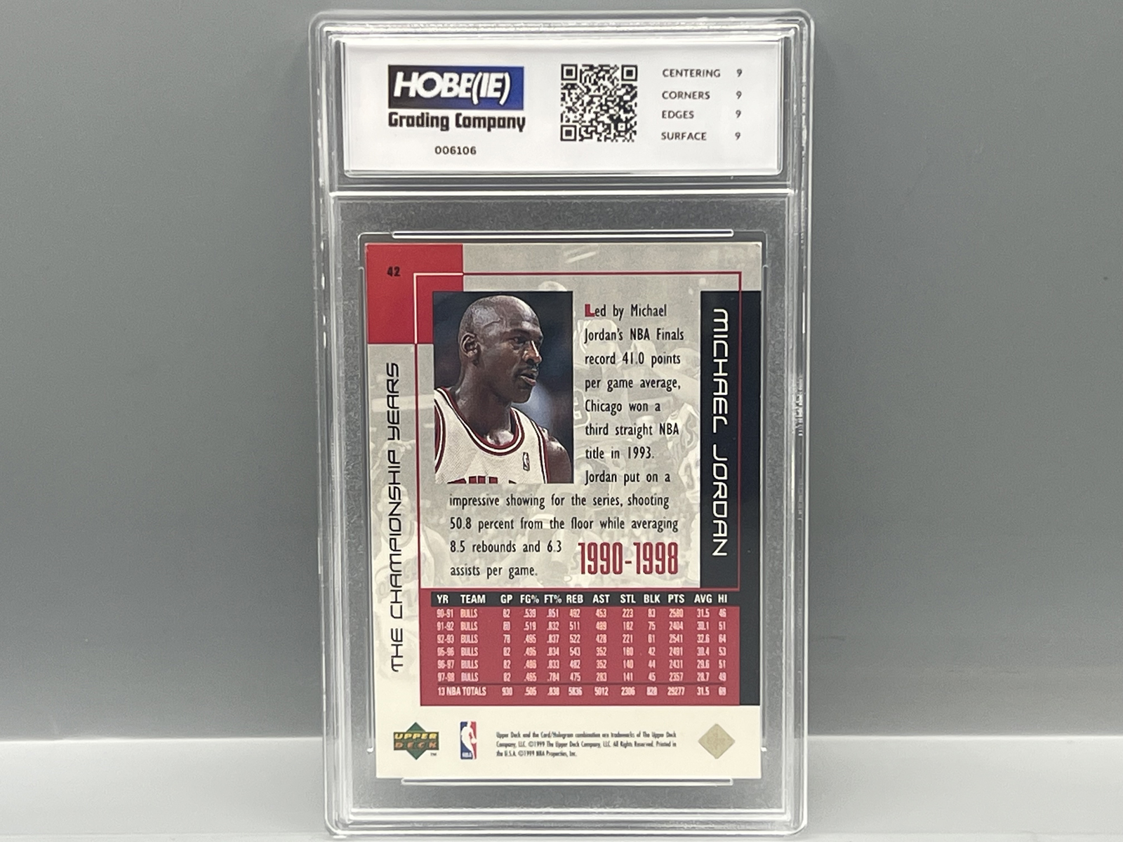 1999 Upper Deck MJ Career Collection Michael Jordan The Championship Years #42 - Slabbed By HGC Grading