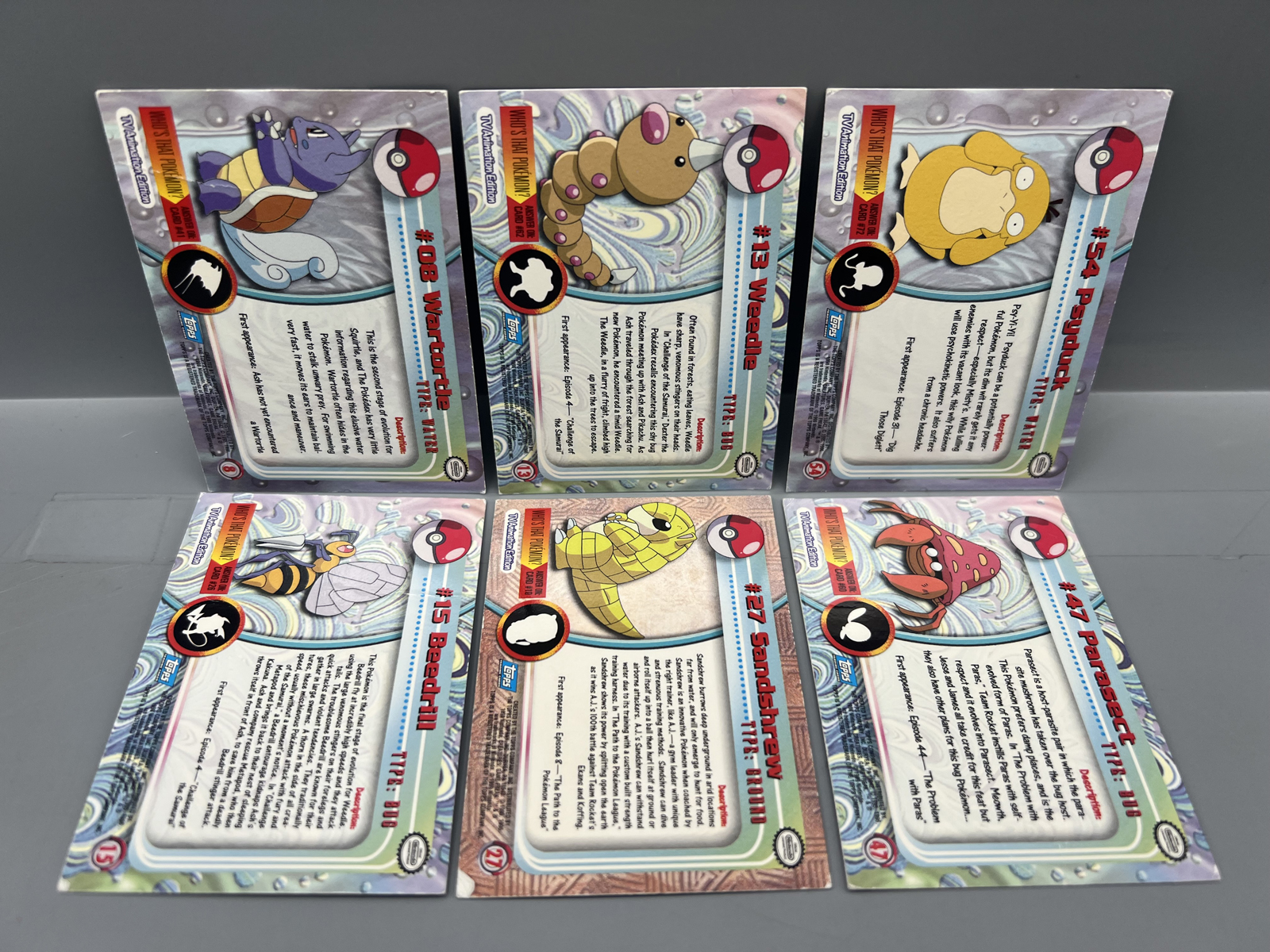 Lot of (6) 1999 Topps Pokemon TV 1st Print Blue Topps Logo Foil Trading Cards - Varying Conditions