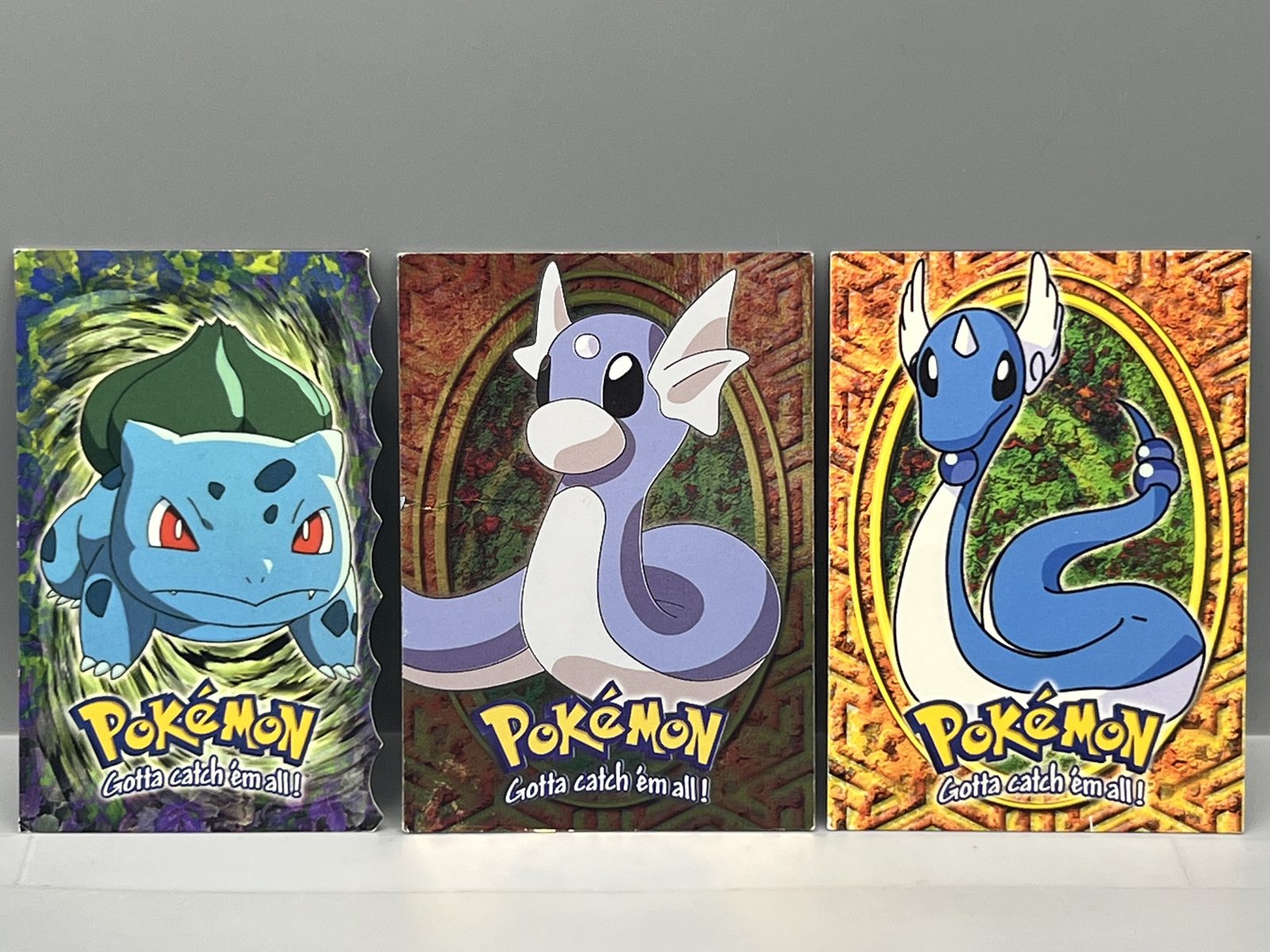 1999 Topps Pokemon The Movie Bulbasaur Die Cut #1, Dratini Foil #E10, & Dragonair #E11