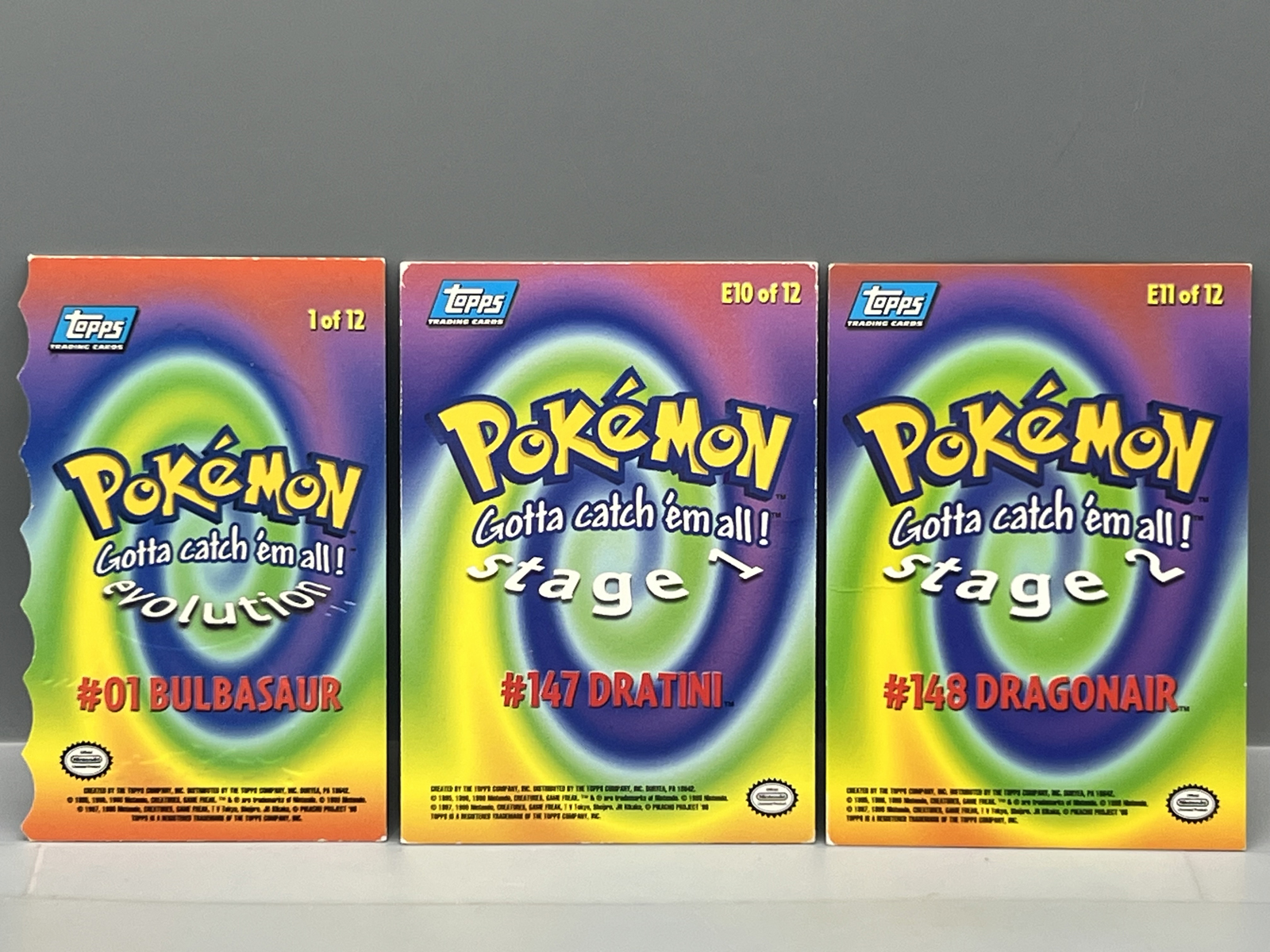 1999 Topps Pokemon The Movie Bulbasaur Die Cut #1, Dratini Foil #E10, & Dragonair #E11