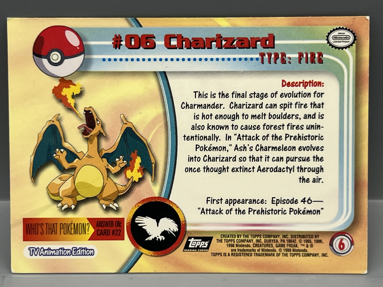 1999 Topps Pokemon TV Charizard #6