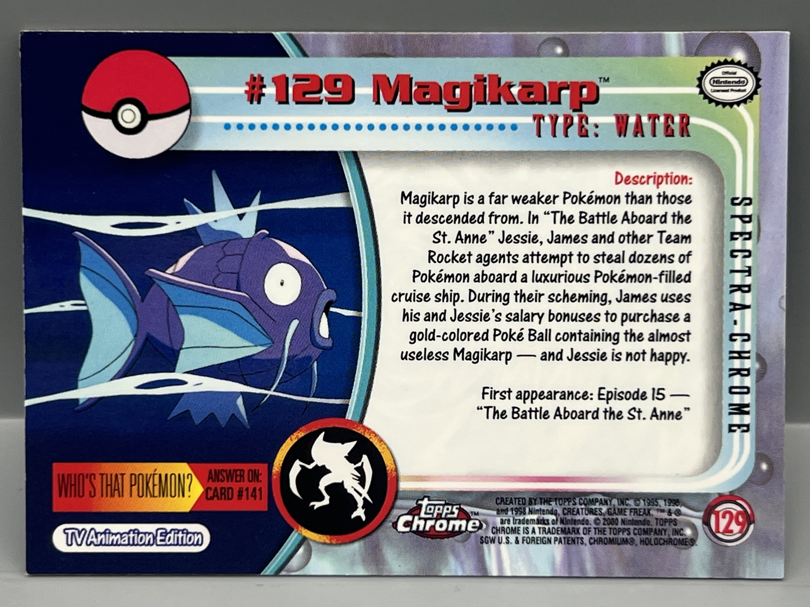 1999 Topps Chrome Pokemon TV Magikarp Spectra Refractor #129