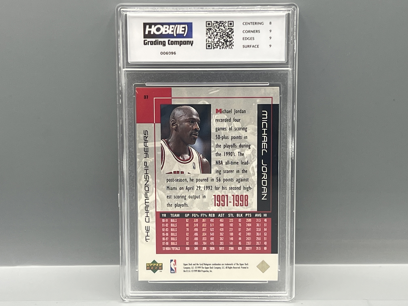 1999 Upper Deck MJ Career Collection Michael Jordan The Championship Years #37 - Slabbed By HGC Grading