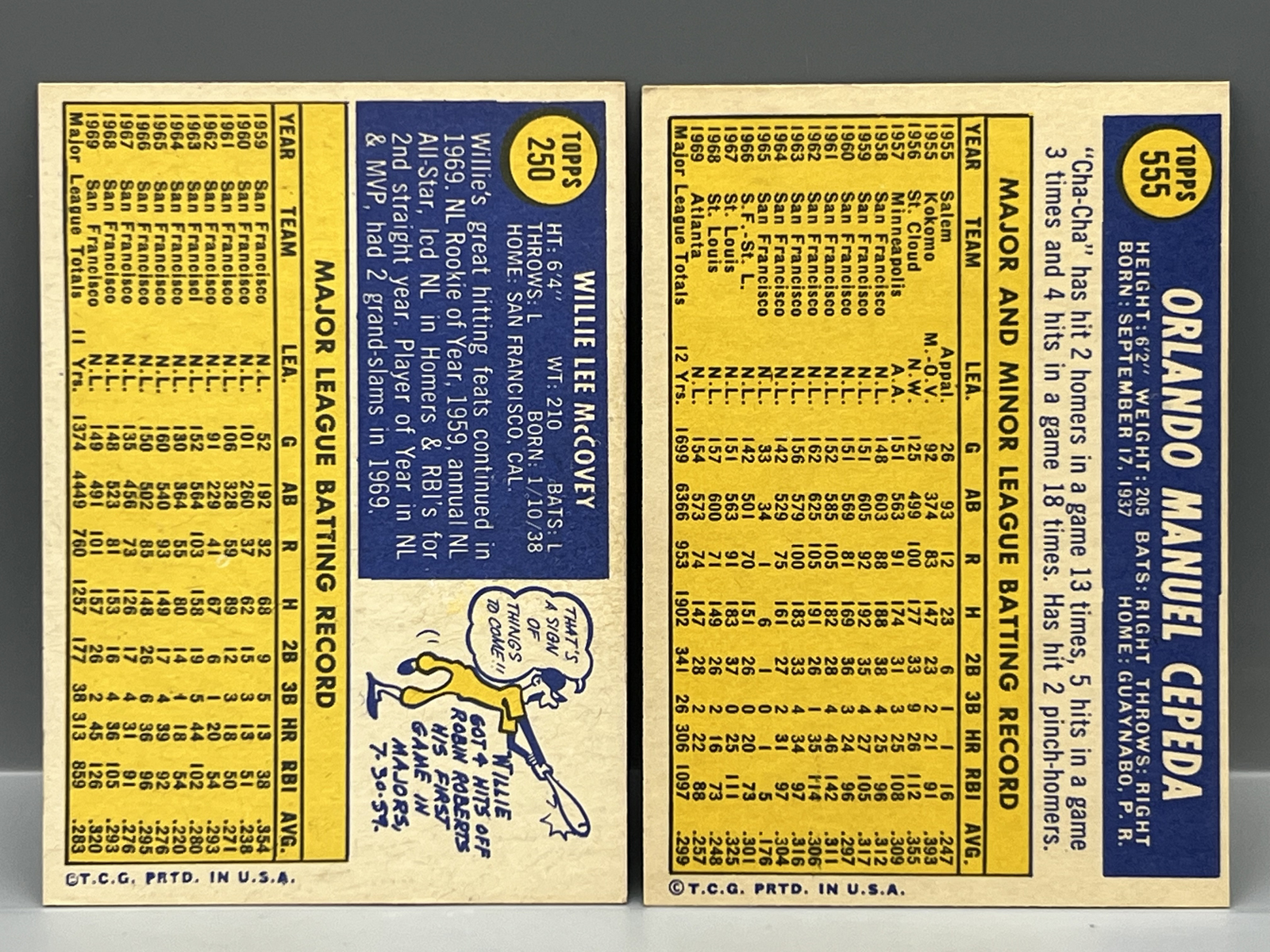 1970 Topps Willie McCovey #250 & Orlando Cepeda #555