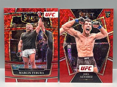 2022 Panini Select UFC Marcin Tybura Red Disco #/99 & Joel Alvarez Red Disco RC #/99