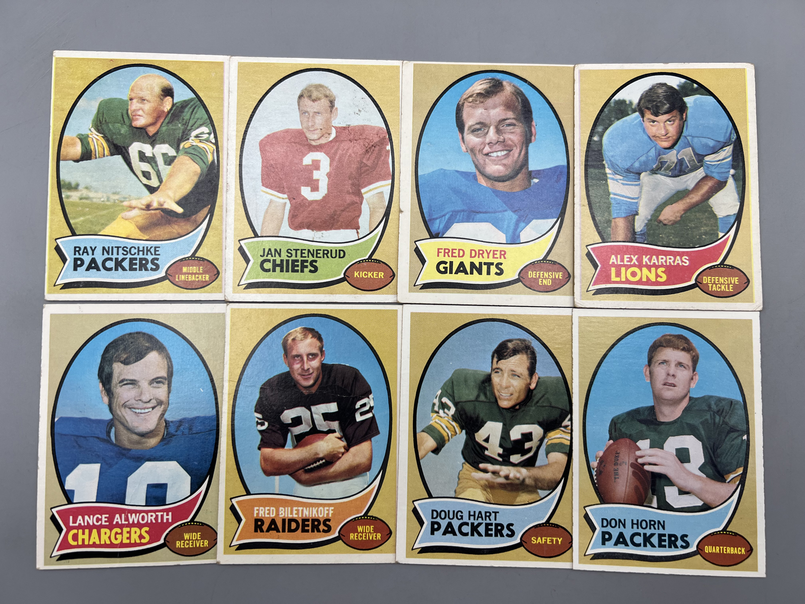 (8) 1970 Topps Football - Varying Conditions - Lance Alworth, Ray Nitschke, Jan Stenerud
