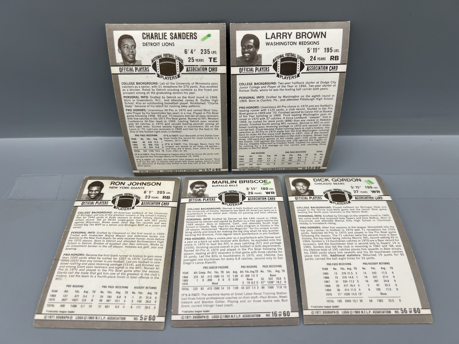 (5) 1971 Kellogg's 3-D Superstars Football Cards - Varying Conditions