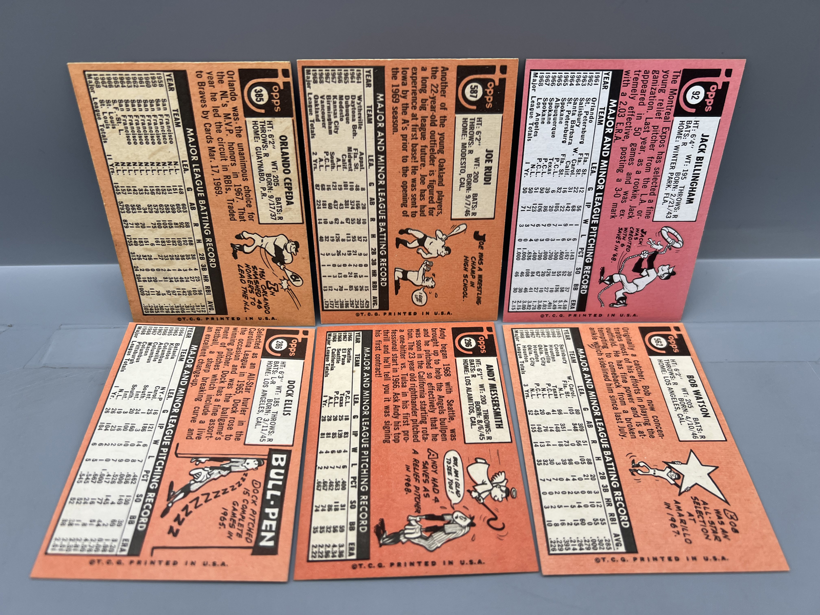 (6) 1969 Topps Baseball Cards W/ Orlando Cepeda - Varying Conditions