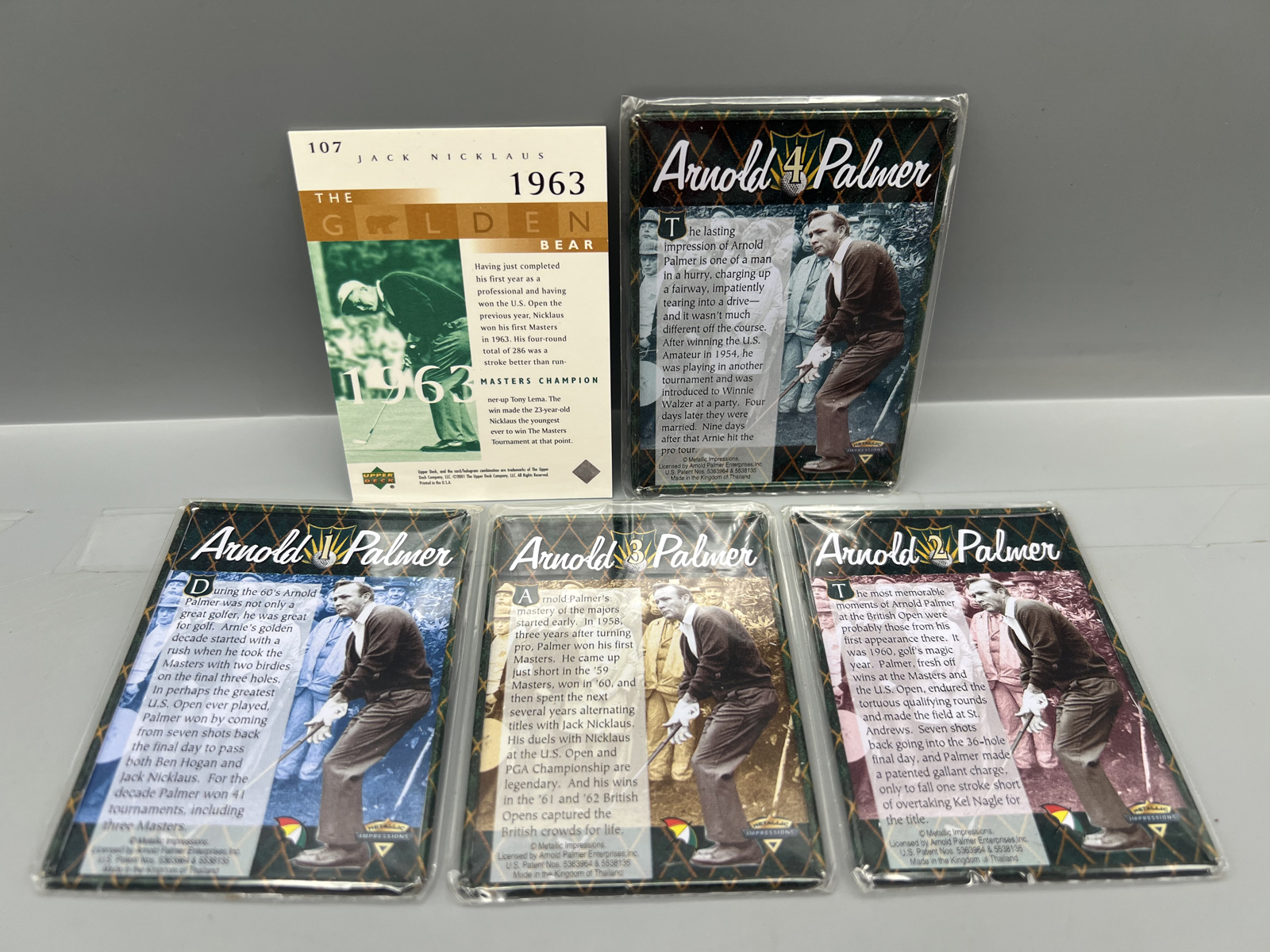 (5) Assorted Golf Legends Trading Cards - Arnold Palmer Metal Cards & Jack Nicklaus