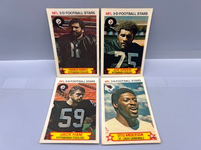 (4) 1980 Stop N' Go 3-D Superstars Football Cards - Varying Conditions - Franco Harris, Joe 