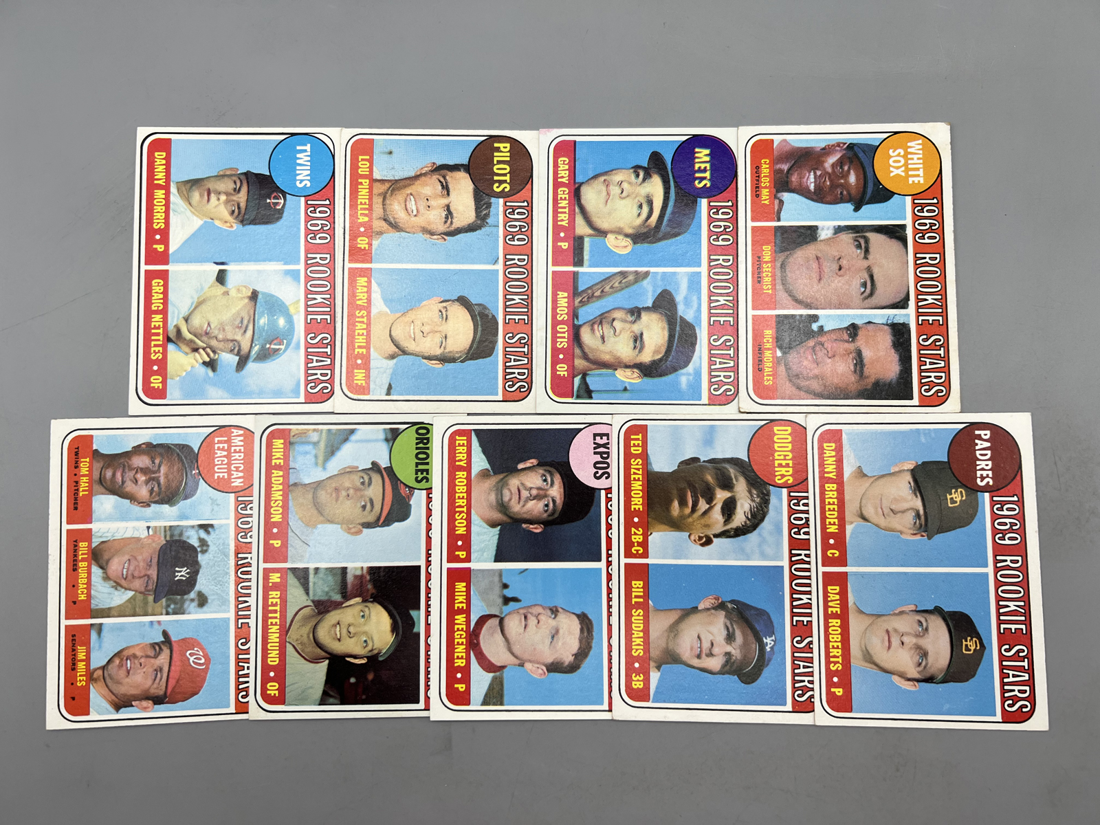 (9) 1969 Topps Baseball Rookie Cards W/ Graig Nettles RC & Lou Piniella - Varying Conditions
