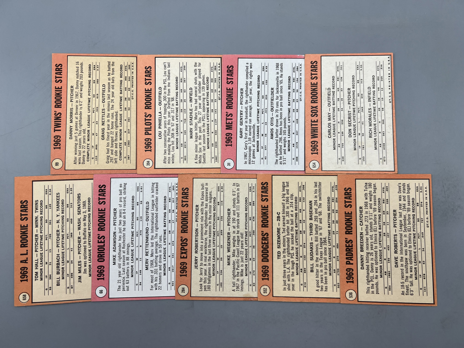 (9) 1969 Topps Baseball Rookie Cards W/ Graig Nettles RC & Lou Piniella - Varying Conditions