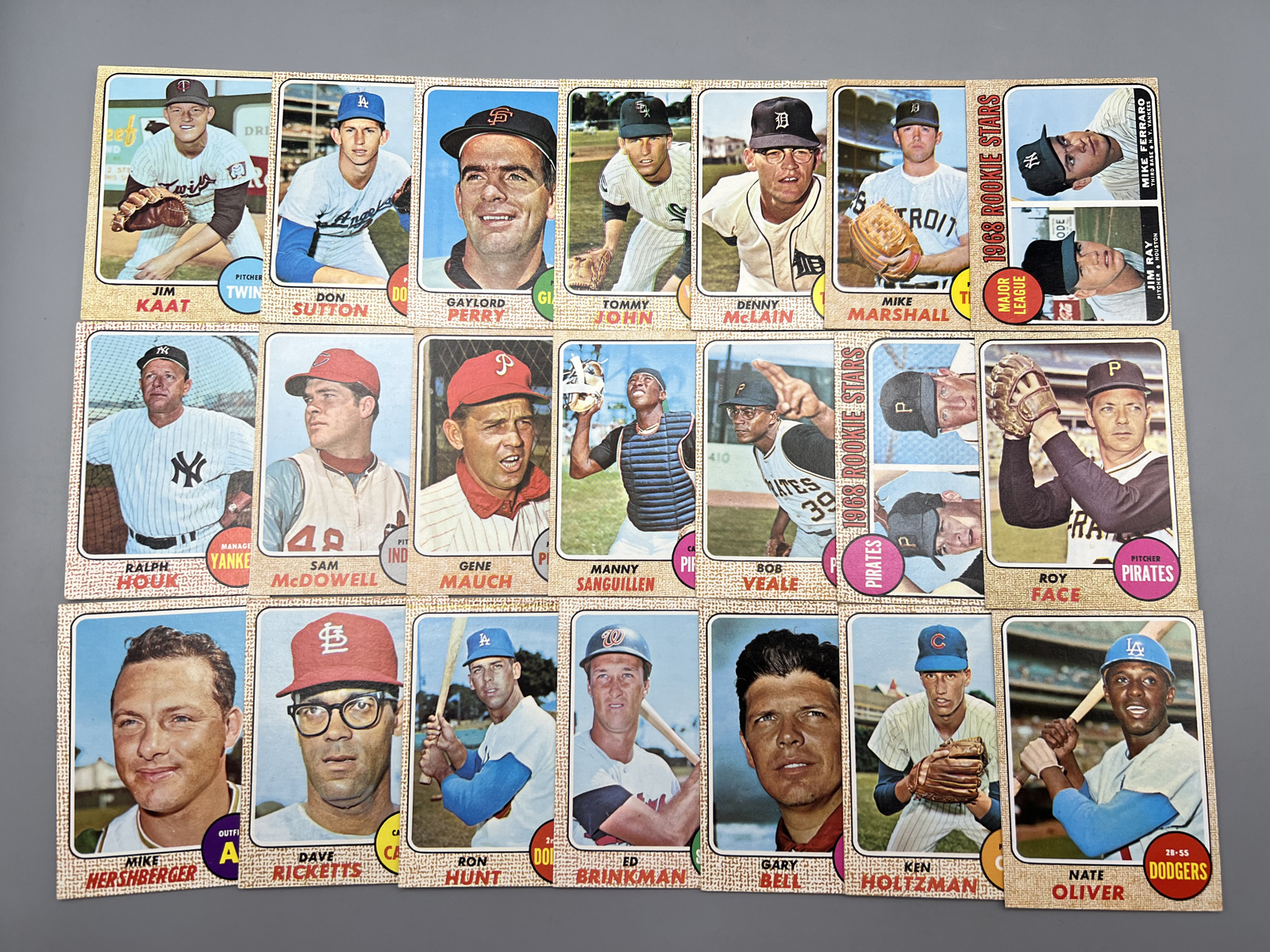 (21) 1968 Topps Baseball Cards W/ Stars - Varying Conditions