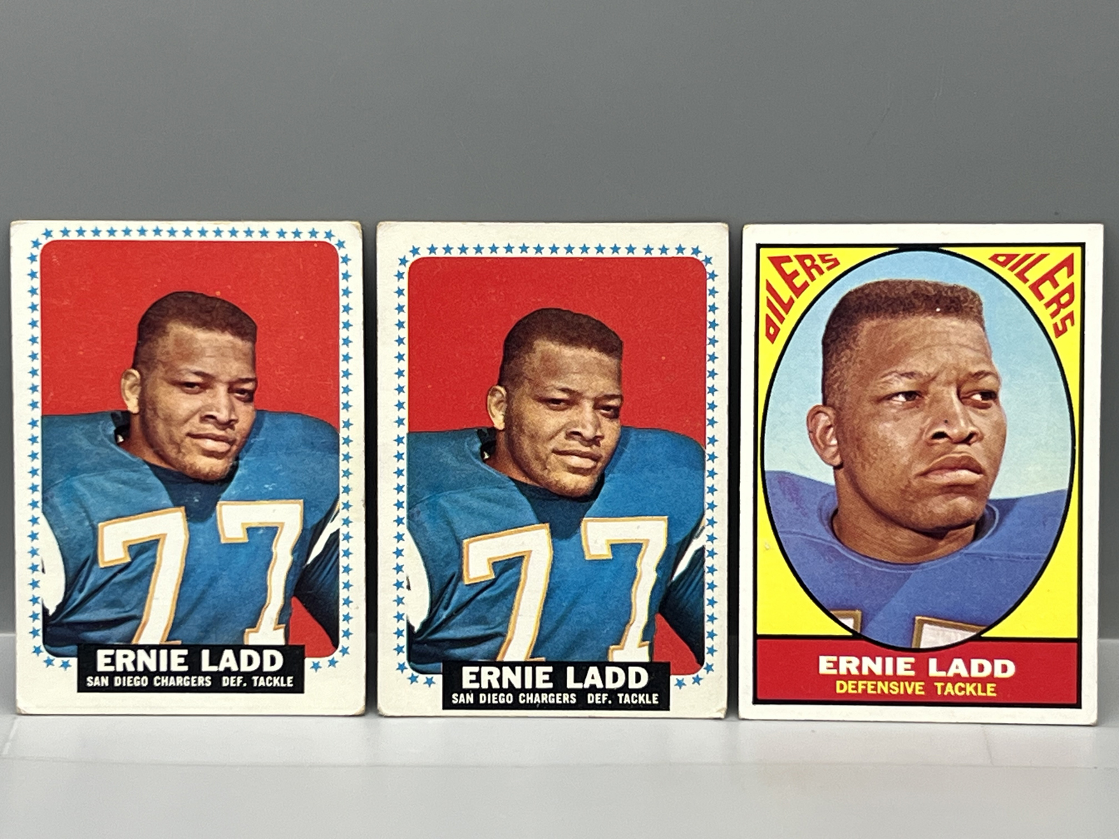 (3) 1964 & 1967 Topps Ernie Ladd Football Cards - Varying Conditions - Professional Wrestler - WWF, WCW, NWA, WON 4-Time Hall of Famer