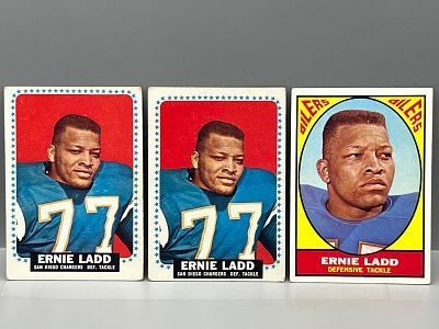 (3) 1964 & 1967 Topps Ernie Ladd Football Cards - Varying Conditions - Professional Wrestler - 
