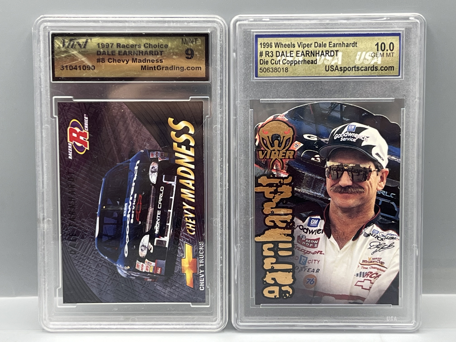 1997 Racers Choice Dale Earnhardt Chevy Madness #8 & 1996 Wheels Viper Dale Earnhardt Die Cup Copperhead - Both Slabbed