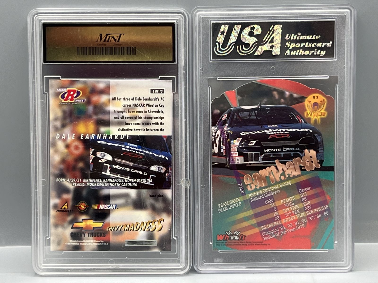 1997 Racers Choice Dale Earnhardt Chevy Madness #8 & 1996 Wheels Viper Dale Earnhardt Die Cup Copperhead - Both Slabbed