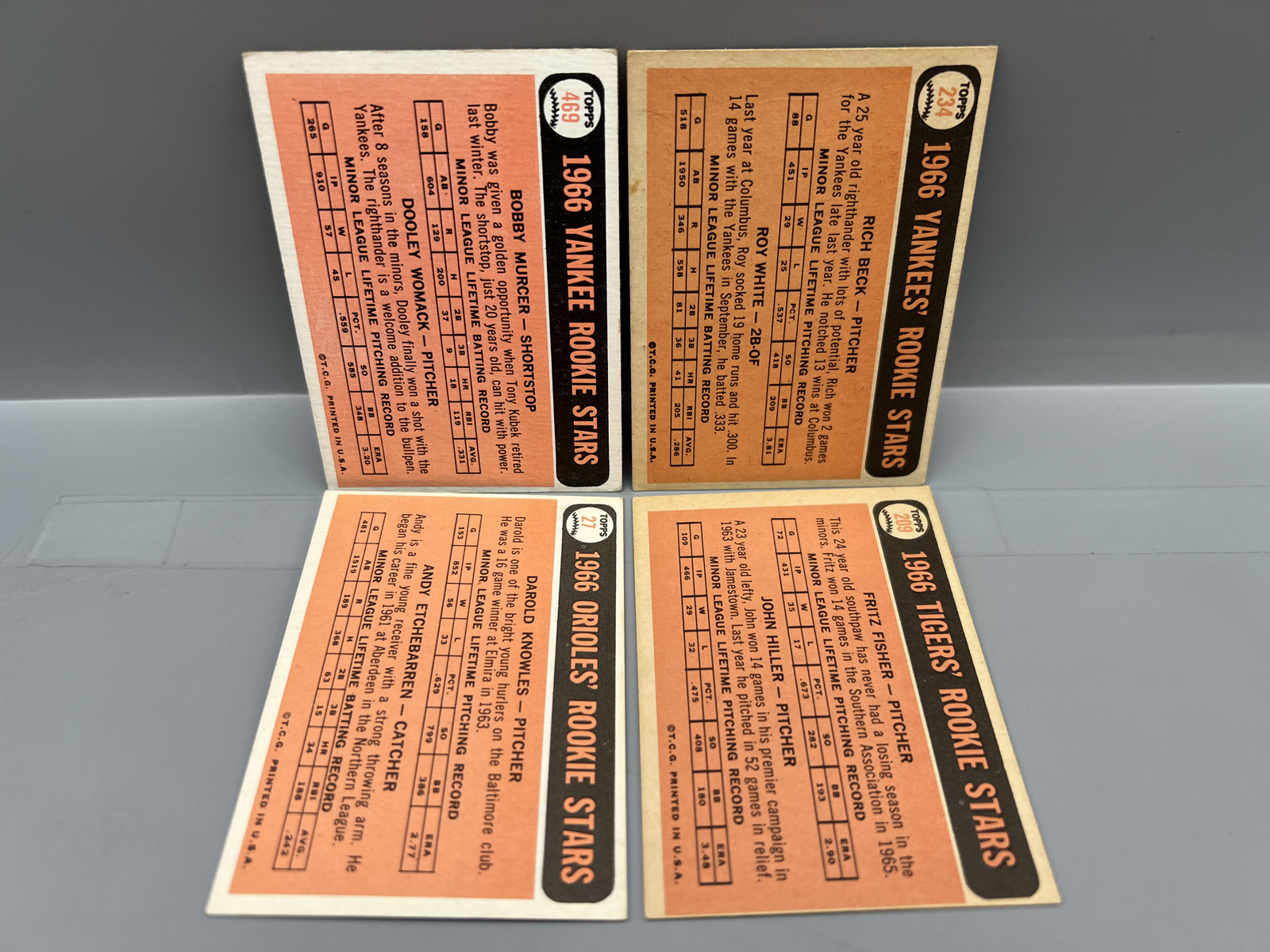 (4) 1966 Topps Baseball Rookie Cards W/ Bobby Murcer RC - Varying Conditions