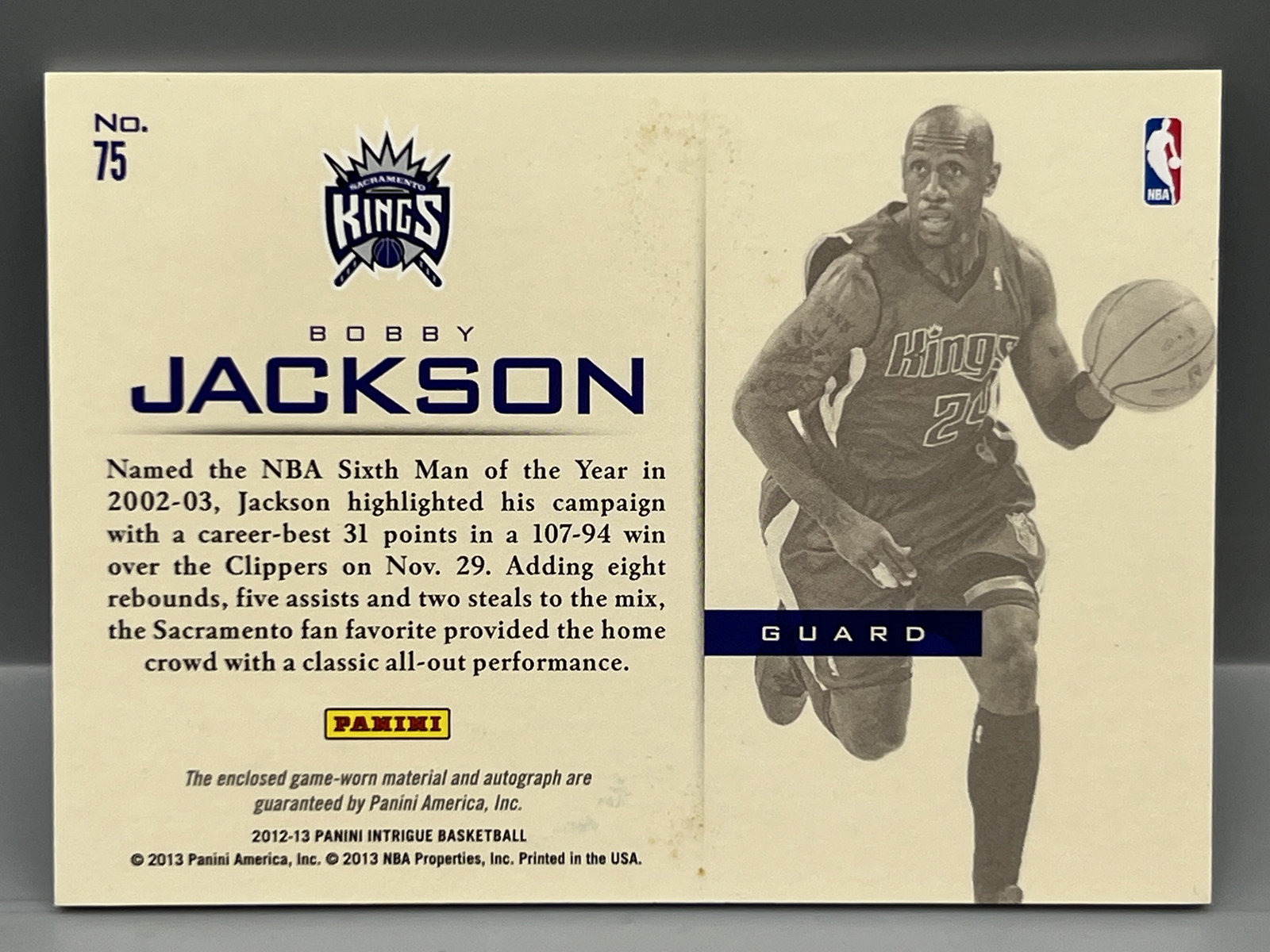 2012-13 Panini Intrigue Bobby Jackson Game Worn Patch Auto #/99