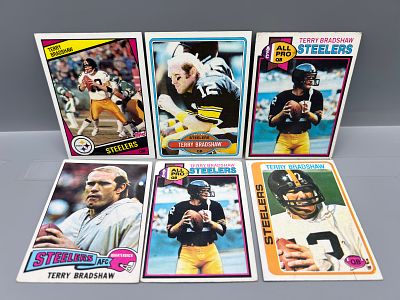 (6) 1970s & 80s Terry Bradshaw Vintage Football Cards - Varying Conditions