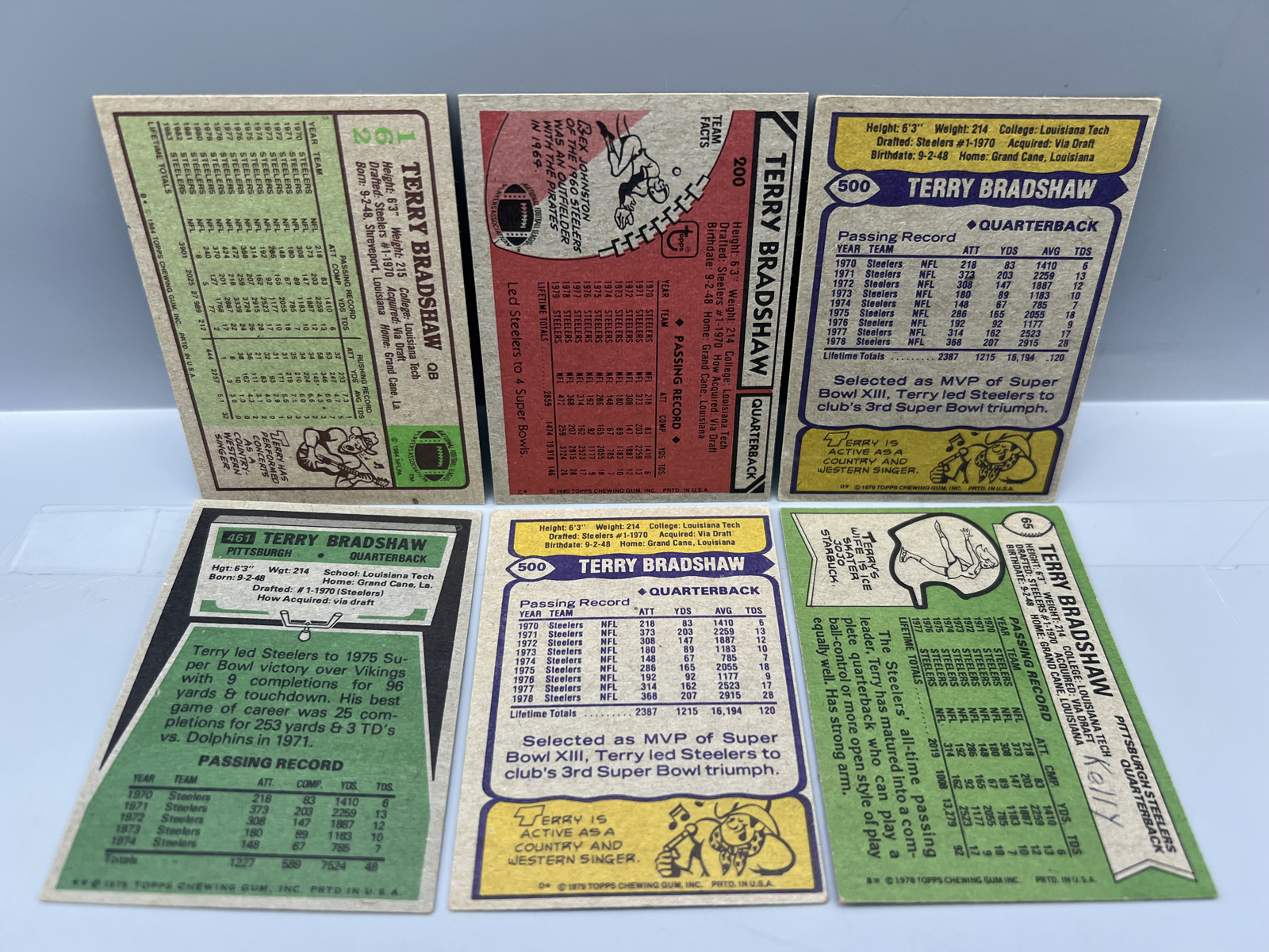 (6) 1970s & 80s Terry Bradshaw Vintage Football Cards - Varying Conditions
