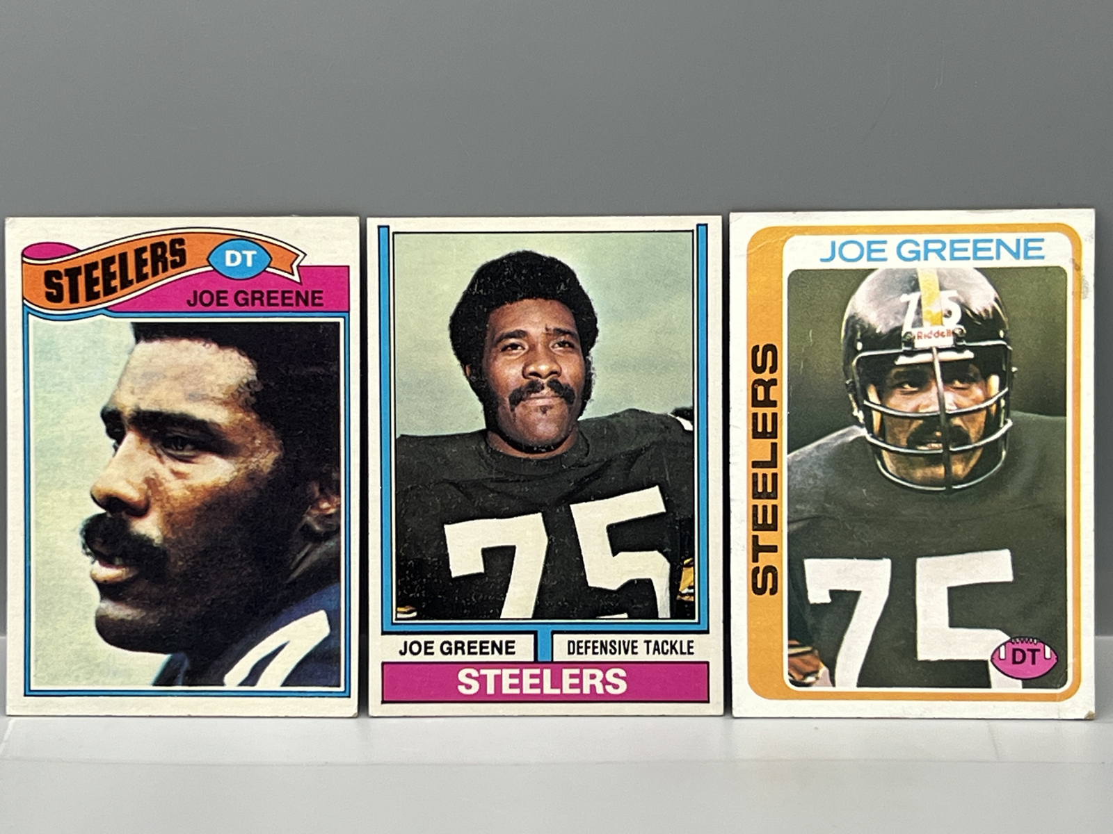 Mean Joe Greene Lot of 3 - 1974 Topps #40, 1977 Topps #405, & 1978 Topps #295