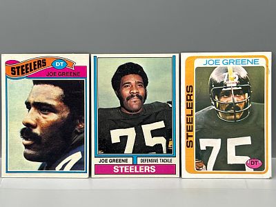 Mean Joe Greene Lot of 3 - 1974 Topps #40, 1977 Topps #405, & 1978 Topps #295