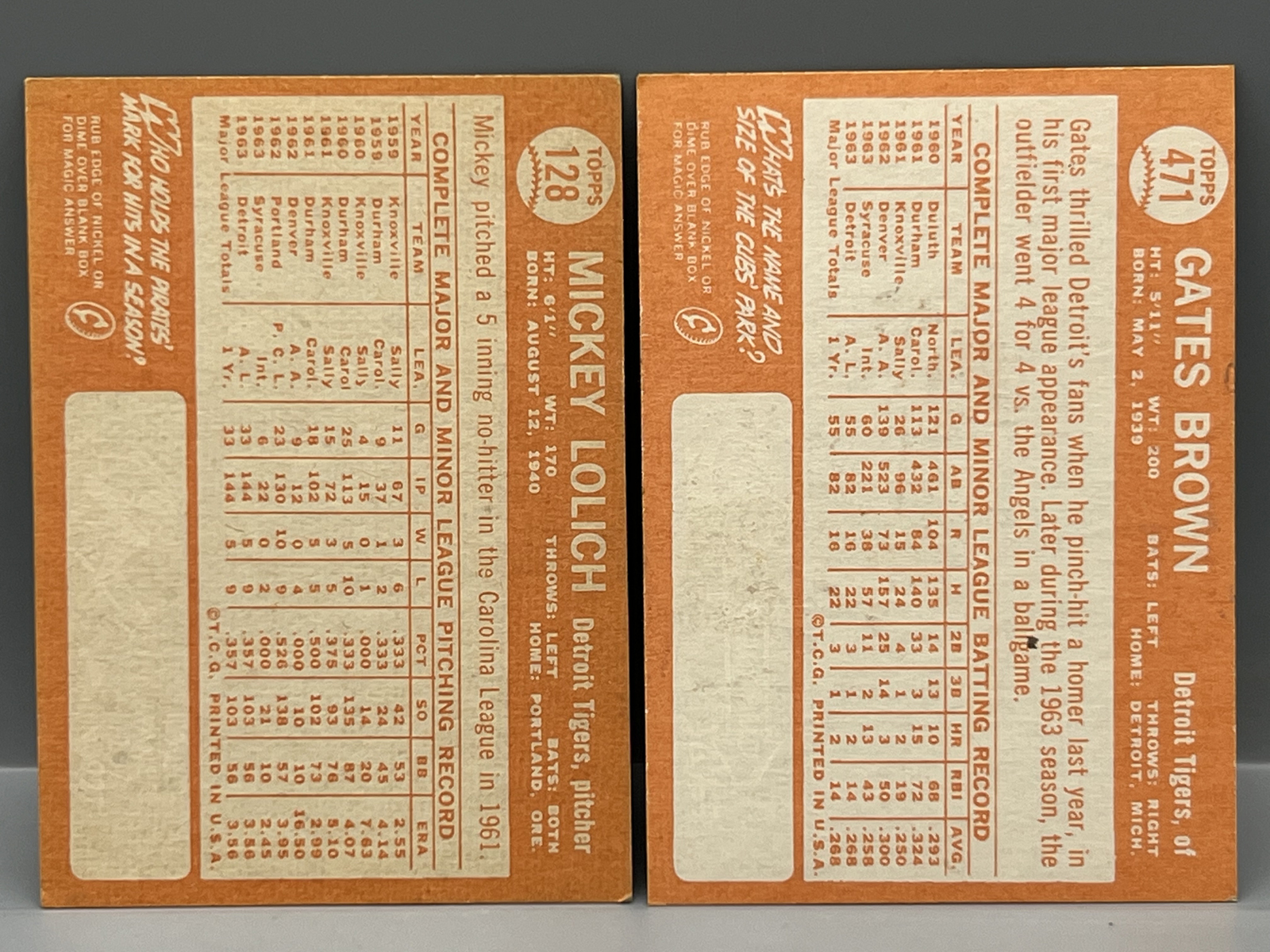 1964 Topps Mickey Lolich RC #128 & Gates Brown RC #471