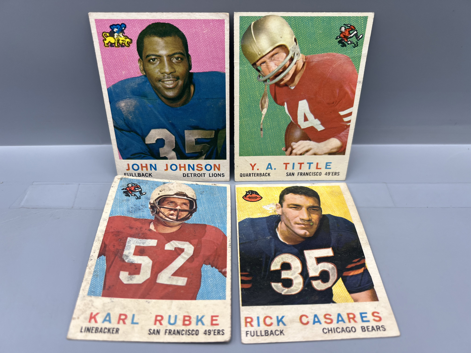 (4) 1959 Topps Football Cards W/ Y.A. Tittle - Varying Conditions