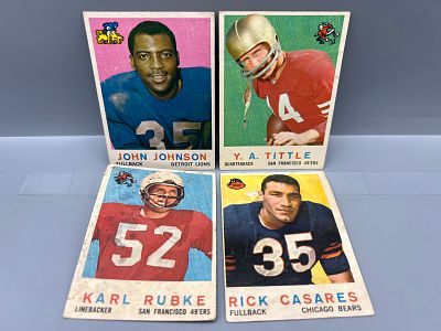 (4) 1959 Topps Football Cards W/ Y.A. Tittle - Varying Conditions