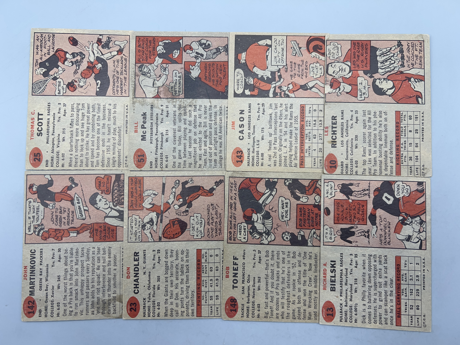 (8) 1957 Topps Football Cards - Varying Conditions