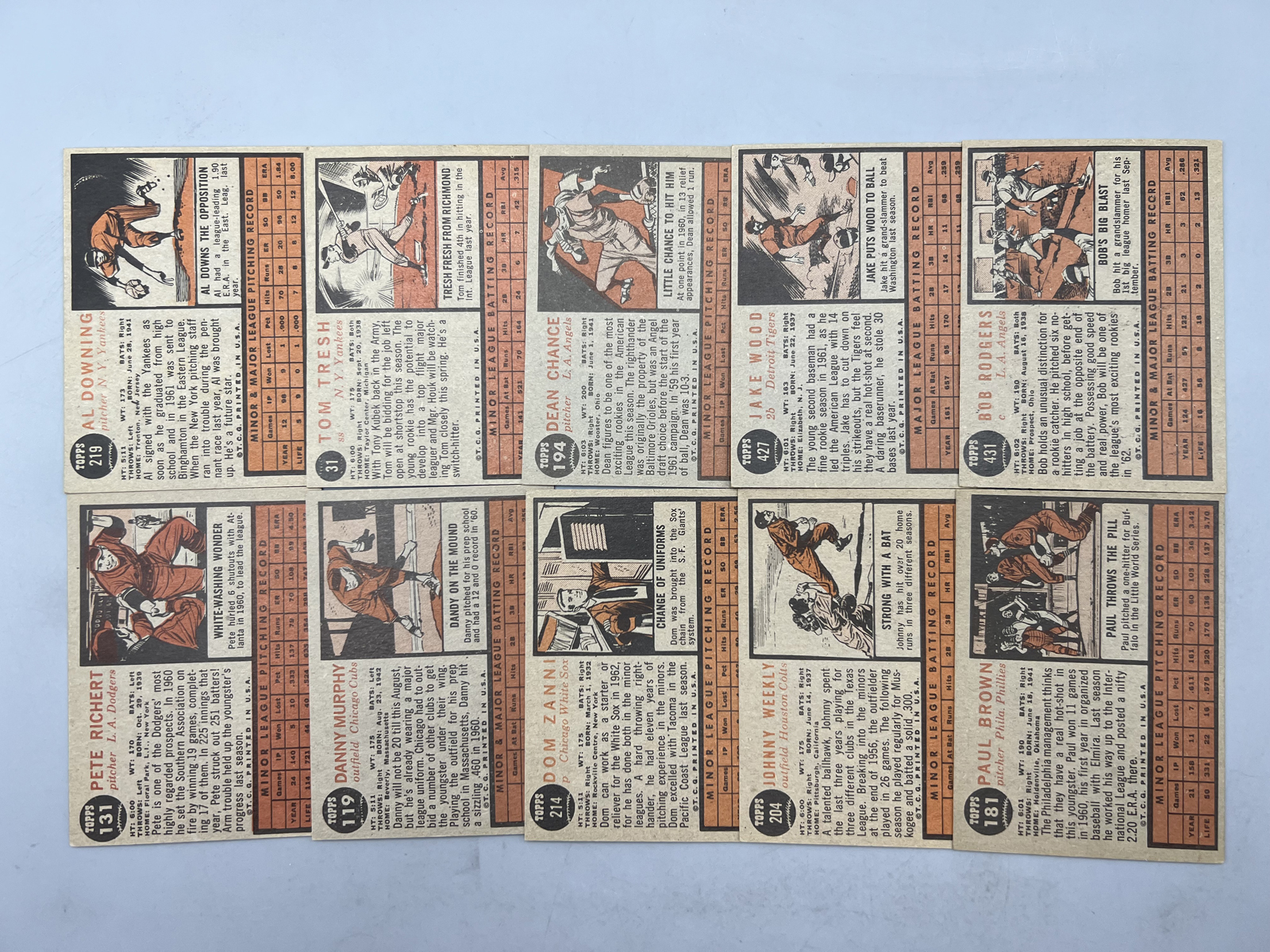 (10) 1962 Topps Baseball Rookie Cards - Varying Conditions