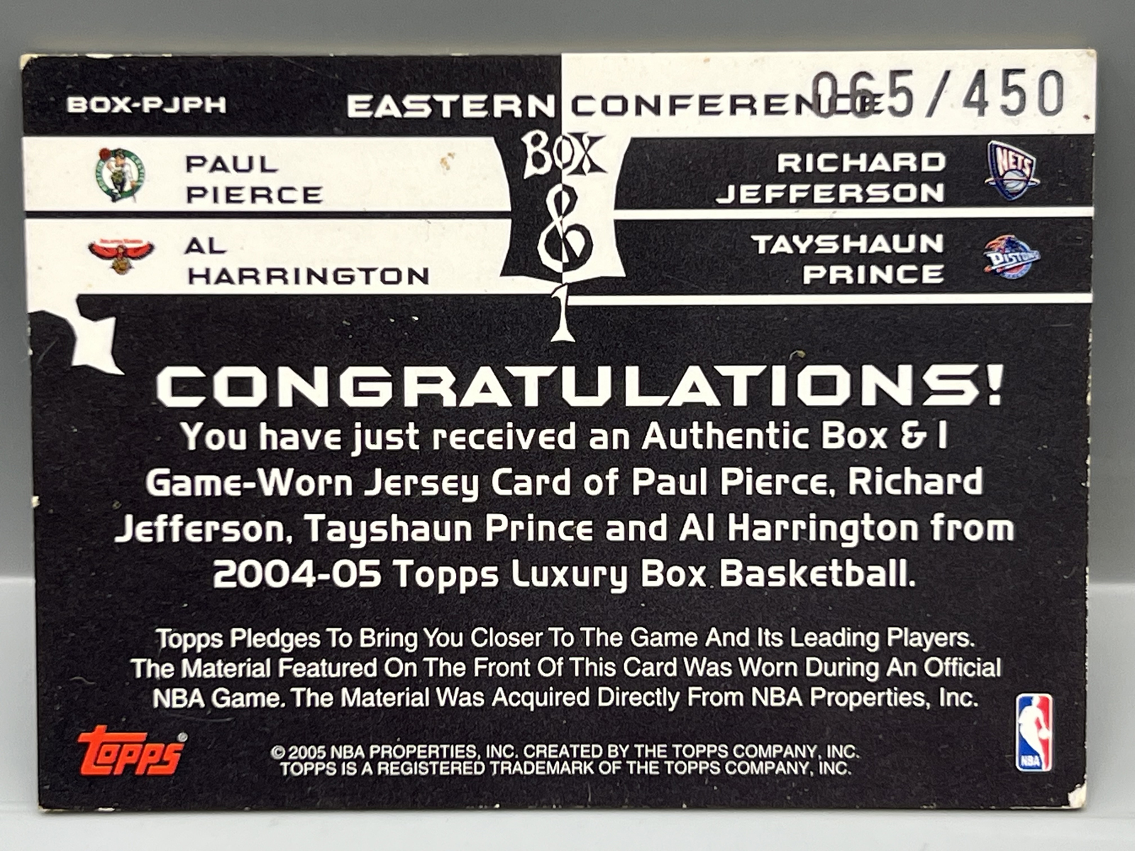 2004-05 Topps Luxury Box Paul Pierce/Richard Jefferson/Al Harrington/Tayshaun Prince Quad Game Used Jersey Relic #/450