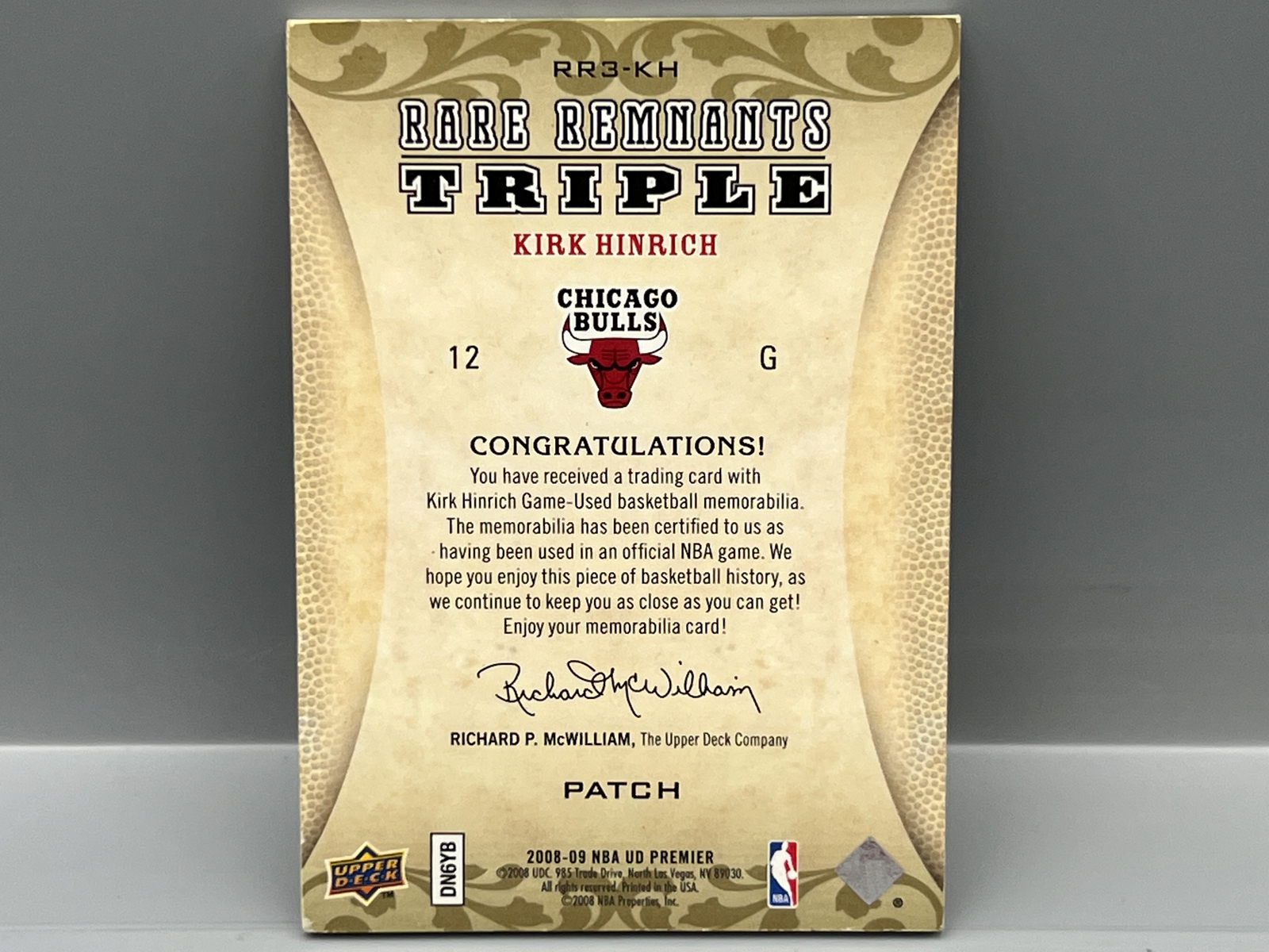 2008-09 Upper Deck Premier Kirk Hinrich Rare Remnants Prime Game Used Triple Patch #/25