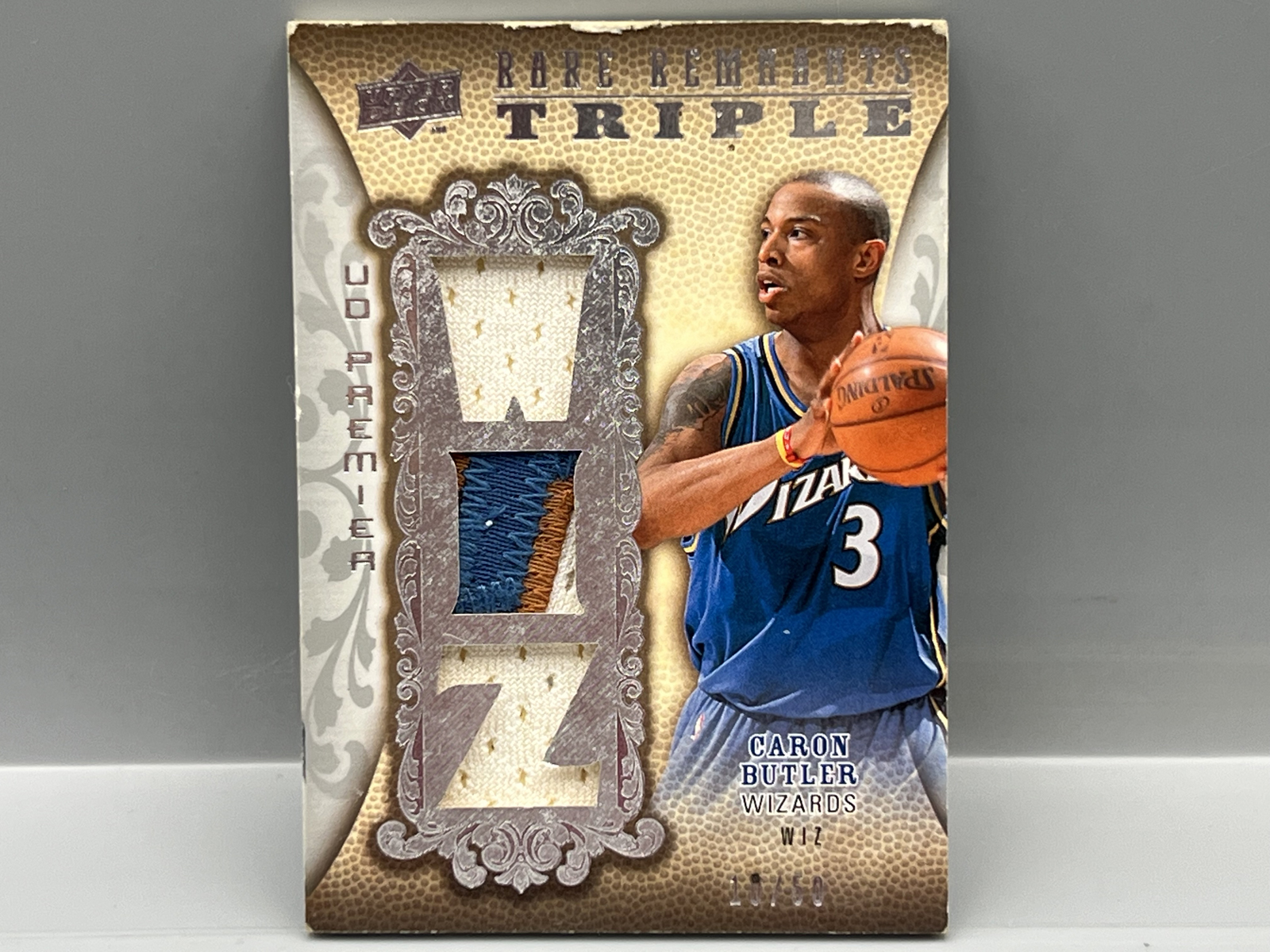 2008-09 Upper Deck Premier Caron Butler Rare Remnants Prime Game Used Triple Patch #/50