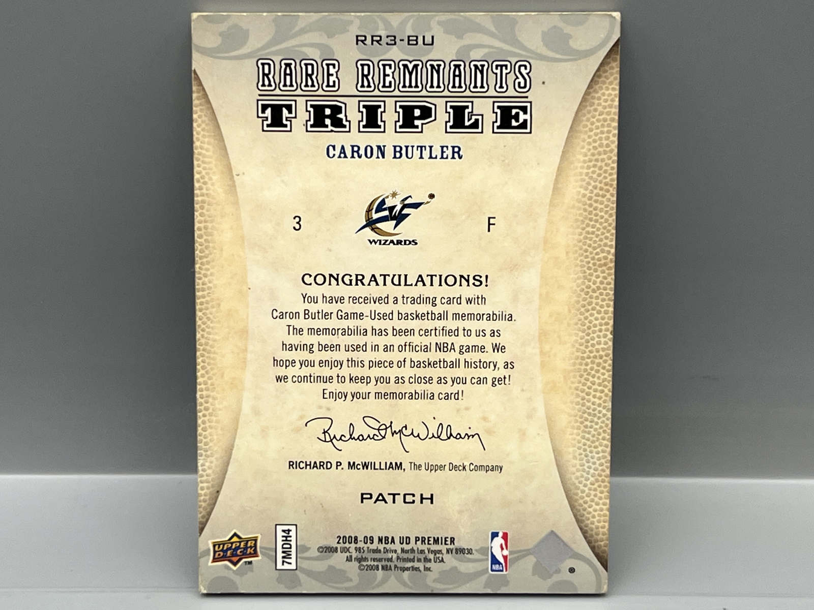 2008-09 Upper Deck Premier Caron Butler Rare Remnants Prime Game Used Triple Patch #/50