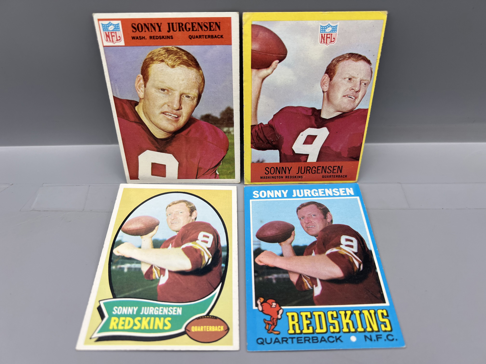 (4) 1960s & 70s Sonny Jurgensen Football Cards - Varying Conditions
