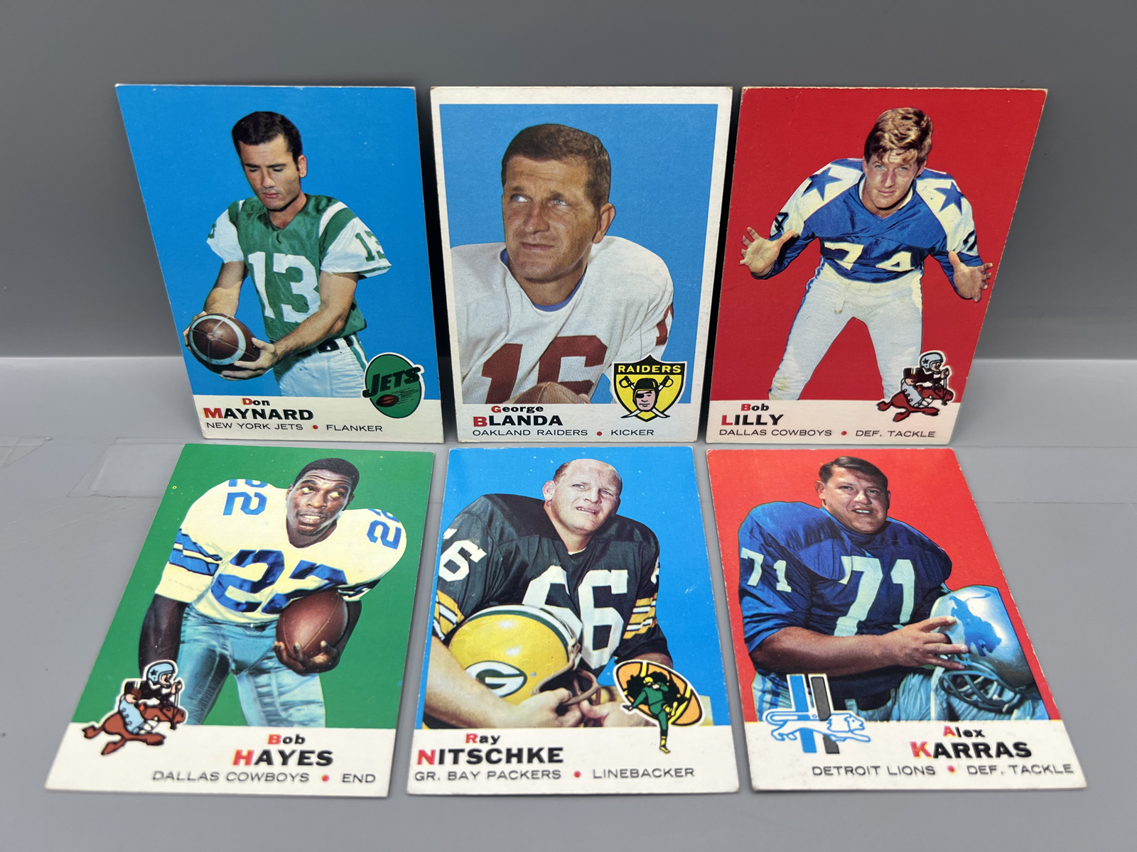 (6) 1969 Topps Football Star Player Cards - Varying Conditions - Bob Lilly, Don Maynard, George Blanda