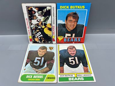 (4) 1968-74 Topps Dick Butkus Football Cards - Varying Conditions