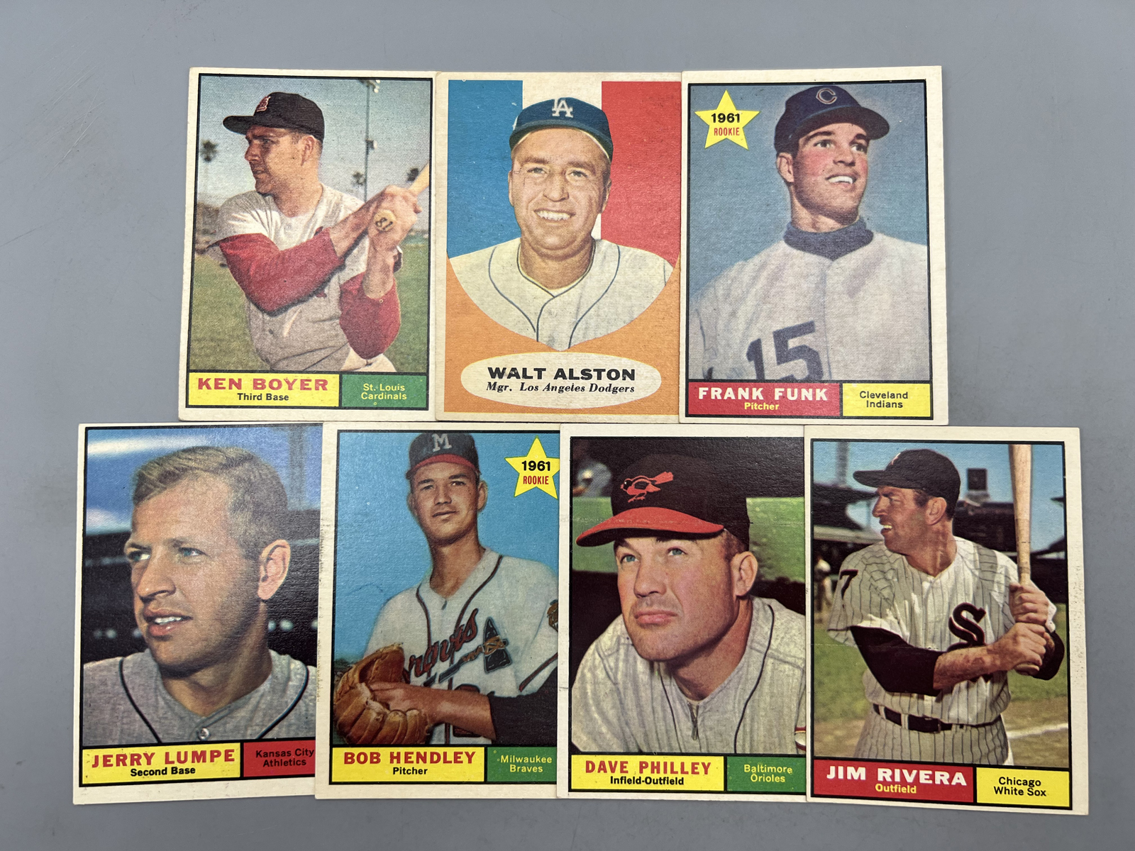 (7) 1961 Topps Baseball Cards - Varying Conditions