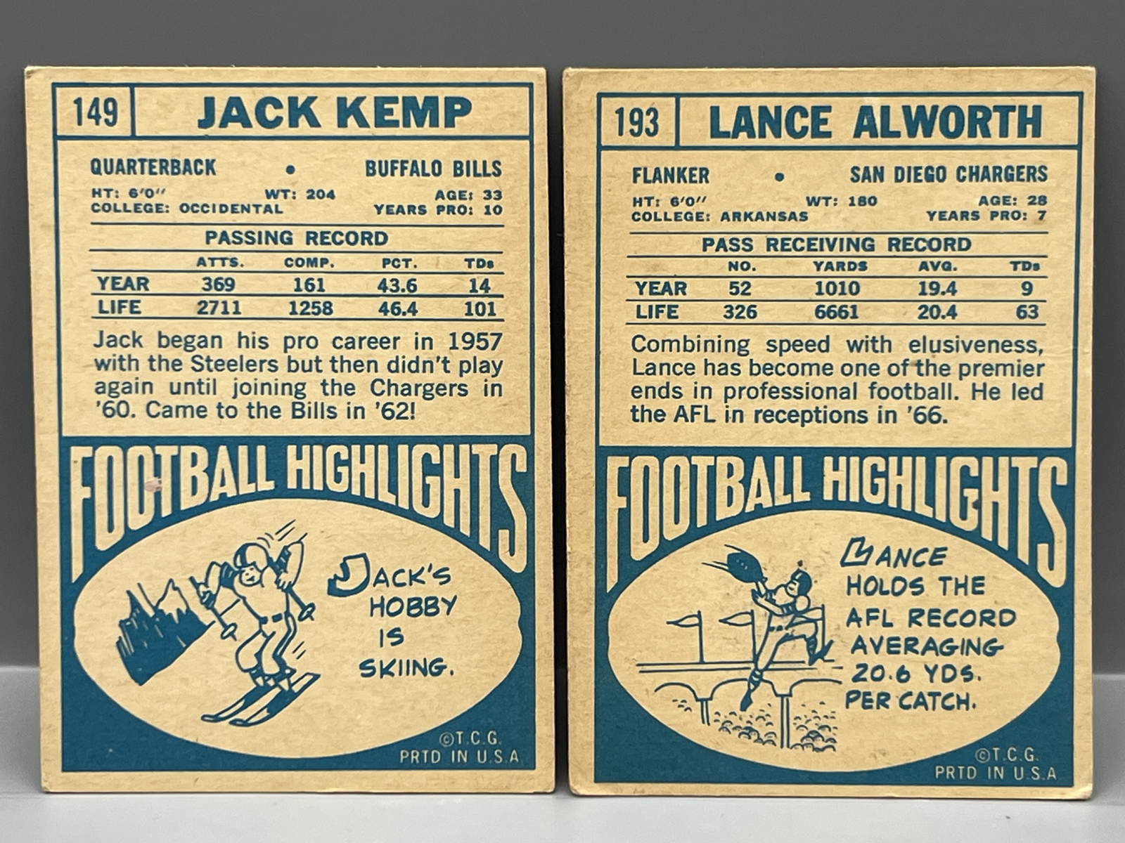 1968 Topps Jack Kemp #149 & Lance Alworth #193