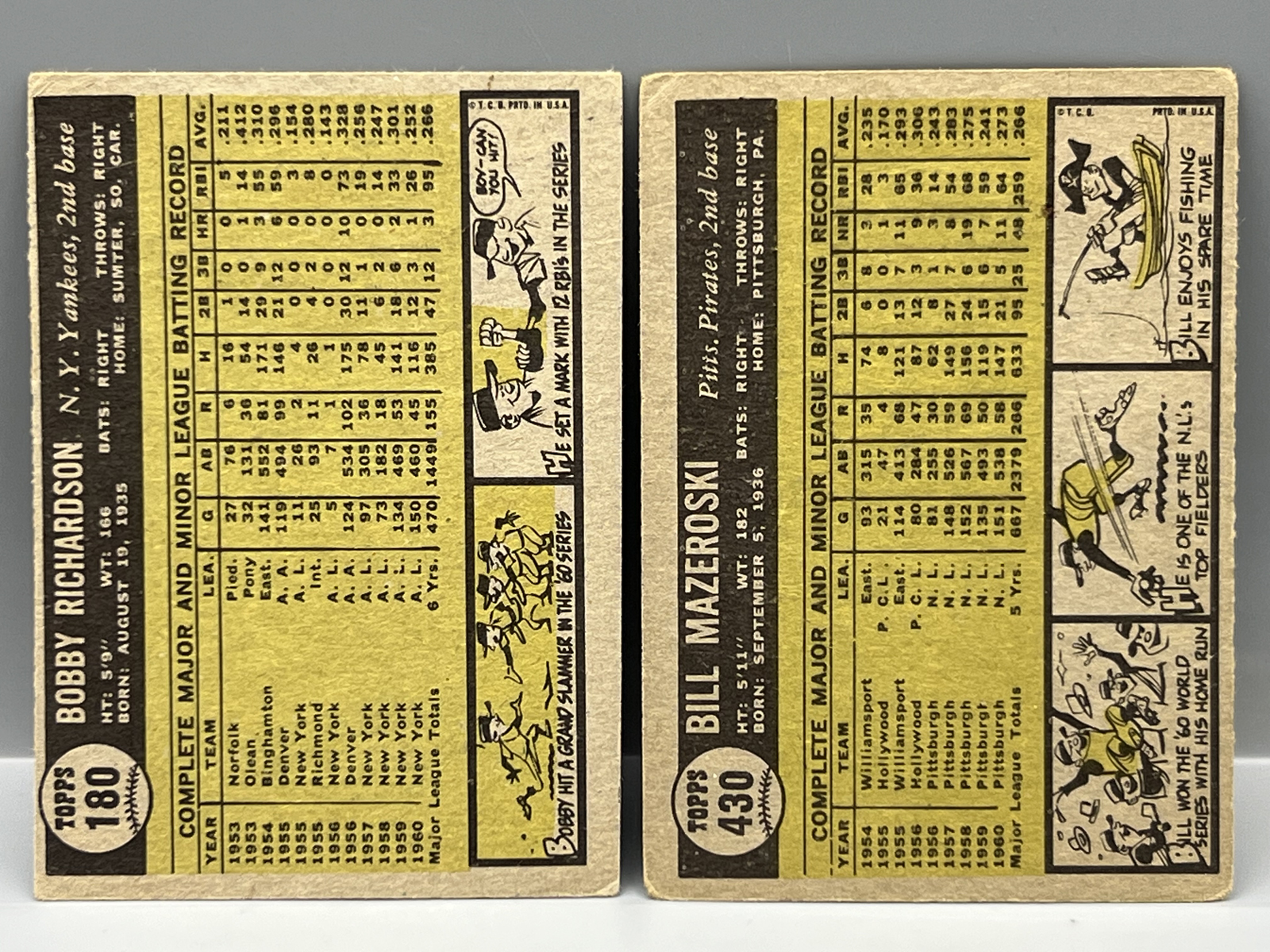 1961 Topps Bobby Richardson #180 & Bill Mazeroski SP #430