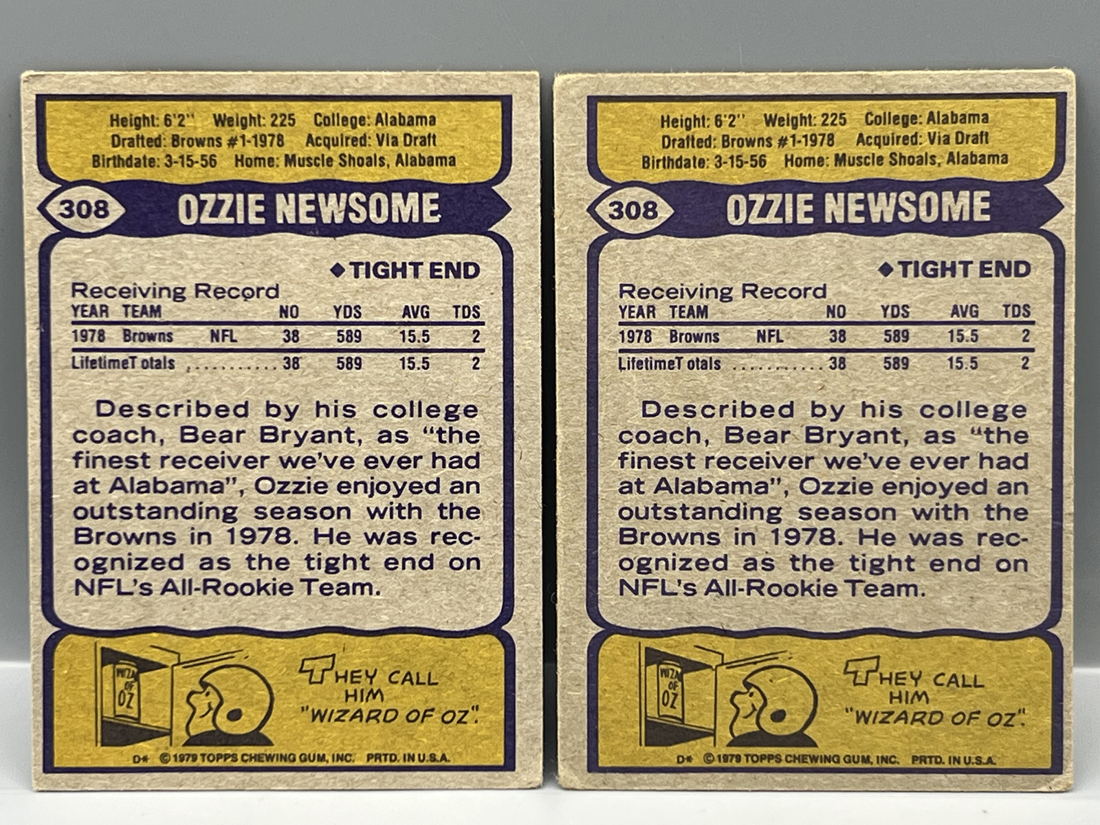 (2) 1979 Topps Ozzie Newsome RCs #308