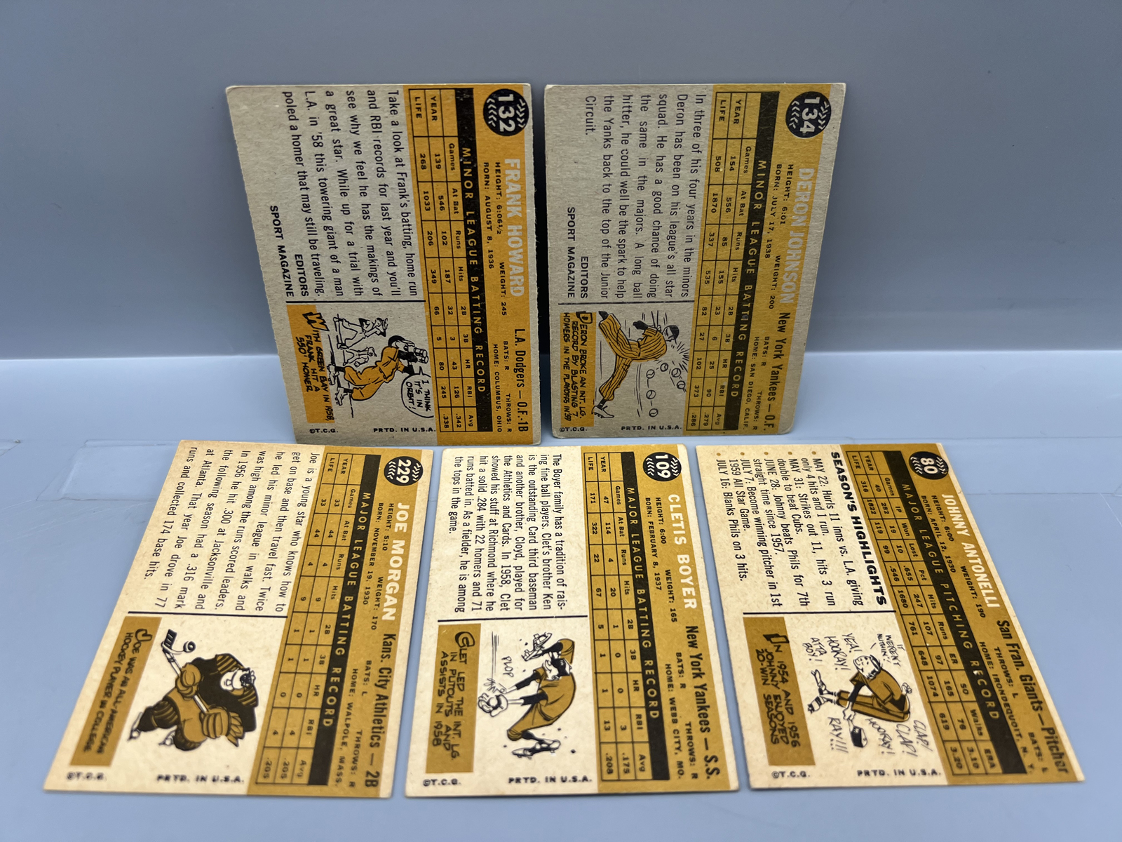 (5) 1960 Topps Baseball Cards W/ Frank Howard RC - Varying Conditions