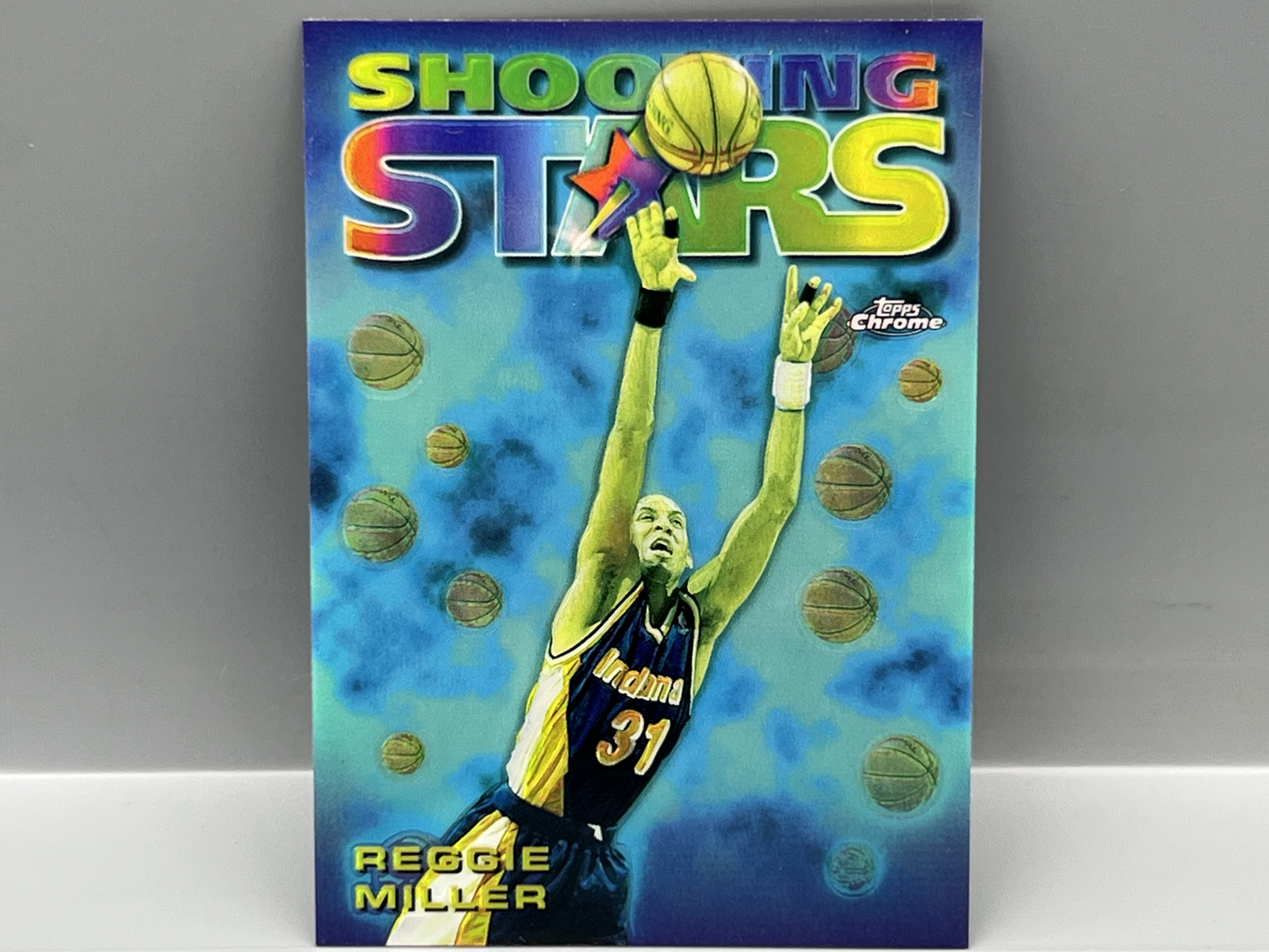 1997 Topps Chrome Reggie Miller Season's Best Shooting Stars Refractor #9