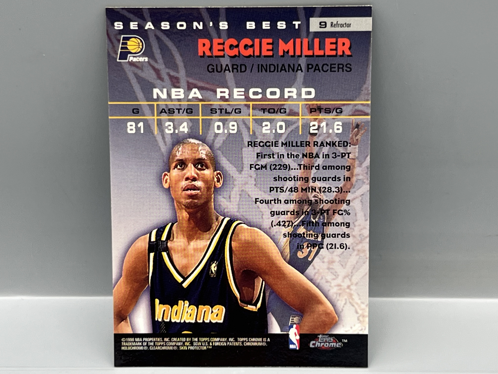 1997 Topps Chrome Reggie Miller Season's Best Shooting Stars Refractor #9